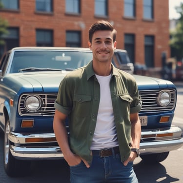 A happy customer standing next to her freshly cleaned car with a bright smile.