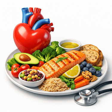 Figura 1. Ilustração 3D: alimentação e saúde cardiovascular. (Arte: Nutro AI)