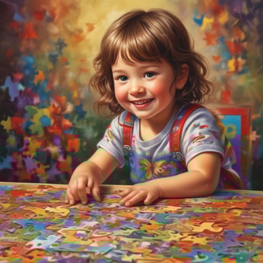 Niña Jugando con rompecabezas siendo feliz