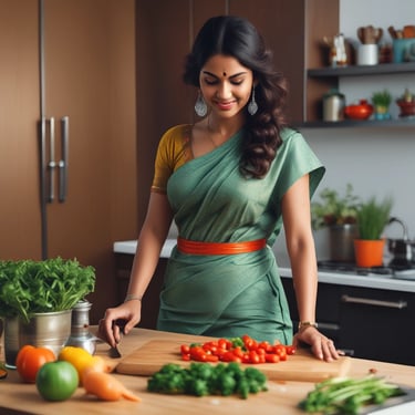 Image of a man happily chopping vegetables on a sleek steel cutting board.