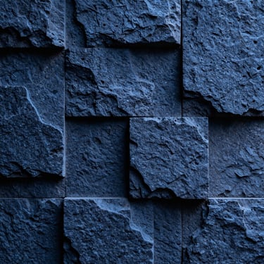 Abstract detail of structured stone blocks fitting together perfectly, deep blue shadows.