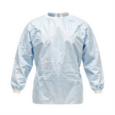 Sterile disposable surgical gowns, clinical photography, white background, sharp focus, square aspect.