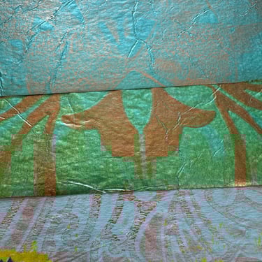 Turquoise collage papers with botanical stencil pattern