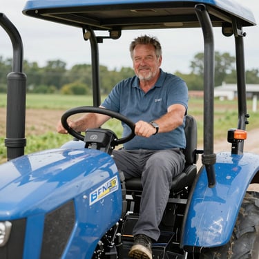 Photo of a smiling farmer standing next to dairy equipment.