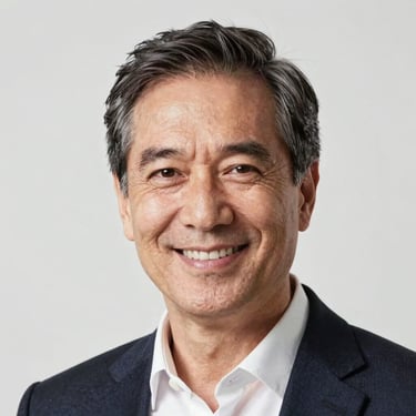 Professional headshot of a mature male astrologer, warm smile, neutral background, bright high-key studio lighting