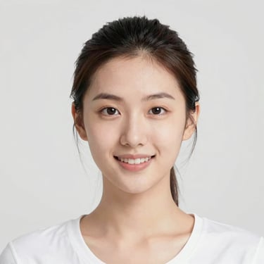 Clean professional headshot of a young female palmist, bright natural light, neutral studio background