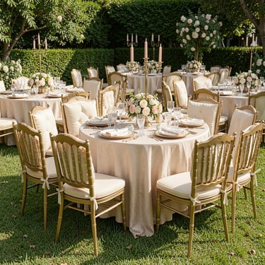 mobiliario de fiesta jardin dorado champagne rosa elegante
