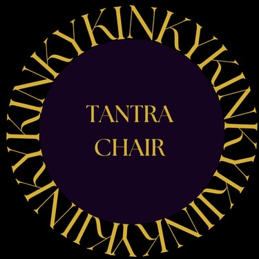 Letters KINKY surrounding a purple circle. Title inside the circle: Tantra chair.