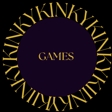 Letters KINKY surrounding a purple circle. Title inside the circle: Games