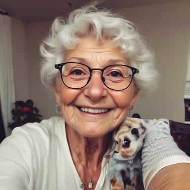 Eric Miglin playing trumpet with a warm smile on stage at a cozy seniors event.