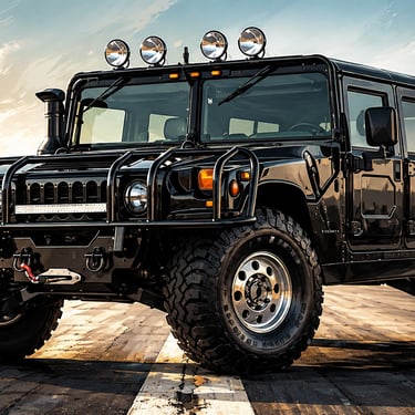 Stylized black H1 Hummer illustration for the Alex Jones Store vehicle giveaway overview