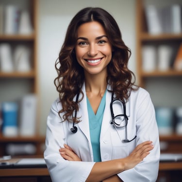 Photo of a male nurse in hospital corridor with a confident smile