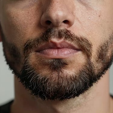 Close-up of a perfectly trimmed beard and mustache with clean, sharp lines.