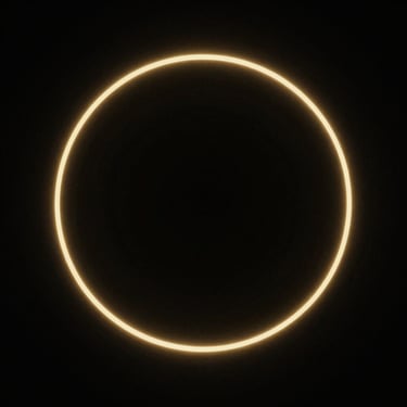 Minimalist album cover art, a golden glowing circle on a pitch black background, subtle digital noise texture, futuristic design