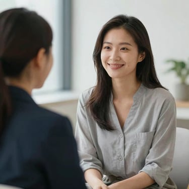 A calm, smiling patient during a consultation, reflecting satisfaction and relief. Soft natural lighting, sophisticated lifestyle photography.