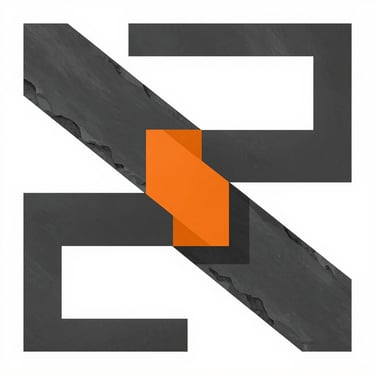 Clean geometric vector illustration of balanced geometric blocks, stark high-key lighting, minimalist slate and orange accents, precise grid-aligned composition.
