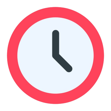 Minimalist round wall clock icon with a red border and black hands showing the time.
