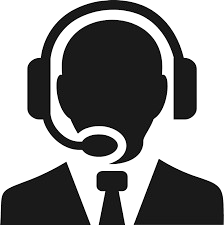 Silhouette icon of a male customer service representative wearing a headset and suit tie.