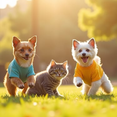 4 perros 2 gatos con ropa
