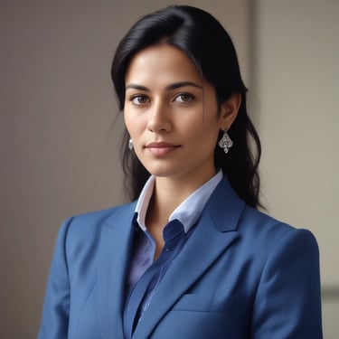 Photo of a professional woman smiling in a modern office environment.