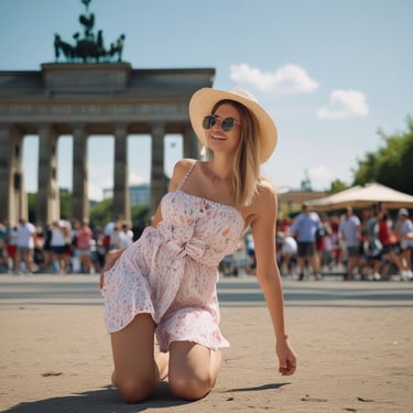 Satisfied customer shaking hands with moving team outside a Berlin building.