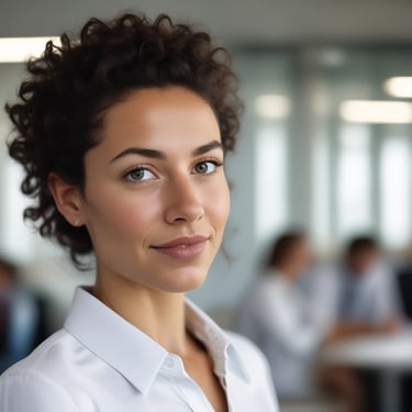 Smiling professional woman giving a thumbs up in a corporate wellness training session