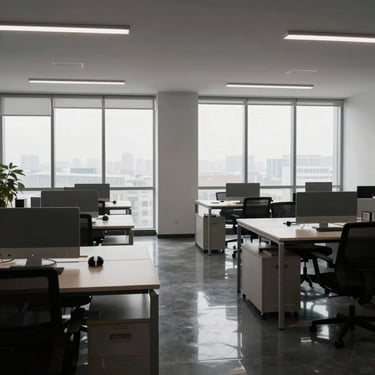 Clean and organized office workspace showcasing professional commercial cleaning services.