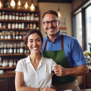 dueño de restaurante contento por sus resultados