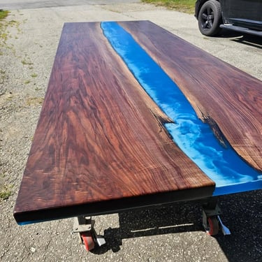 black walnut epoxy waves feature boardroom table side view