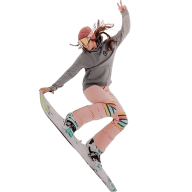 a person on a snowboard in the air