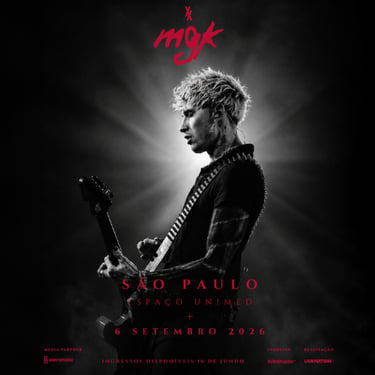 Cartaz oficial do show solo de mgk (Machine Gun Kelly) em São Paulo.