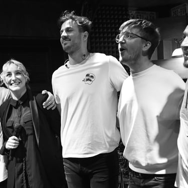 Jozef Bobula and his bandmates after a concert in Slovakia