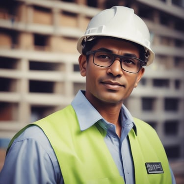 Engineer examining reinforced concrete samples in a laboratory setting.