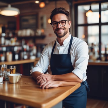 Photo of a relaxed man in a modern spa lobby, symbolizing a satisfied client.