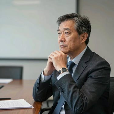 Portrait of a mature, distinguished professional man in a boardroom, expressing thoughtful consideration, professional attire.