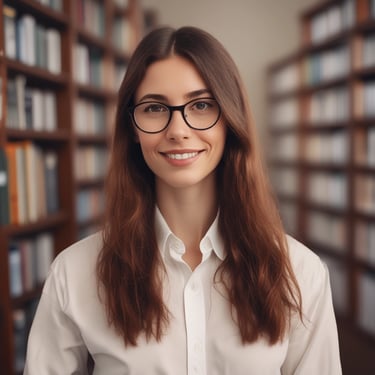 Smiling woman reading a book in a cozy home office setting