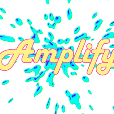 Style tile yellow variation of Amplify with a blue ink explosion behind it.