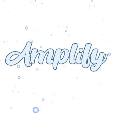 Style tile blue variation of Amplify with a bubble pattern behind it.