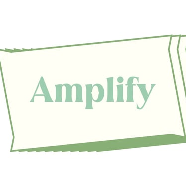 Style tile green variation of Amplify with a paper-like pattern behind it extending to the right.
