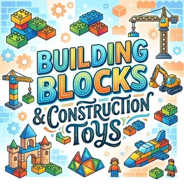 Building Blocks and Construction Toys category card showing a toy construction site, excavator, and brick sets