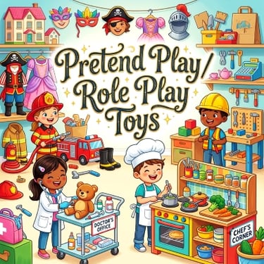 Pretend Play and Role Play Toys category card with children playing chef and doctor with educational toy sets