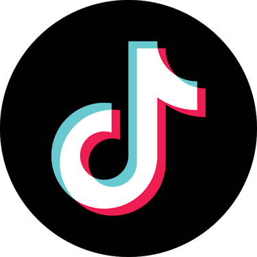 Official TikTok logo icon featuring a white musical note with blue and red accents on a black circle background.