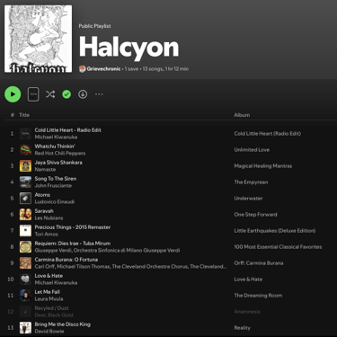 Spotify playlist for Halcyon, the road to grievechronic revisionist