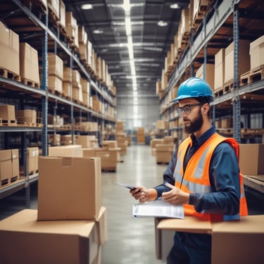 A professional team discussing trade documents in a bright office setting.