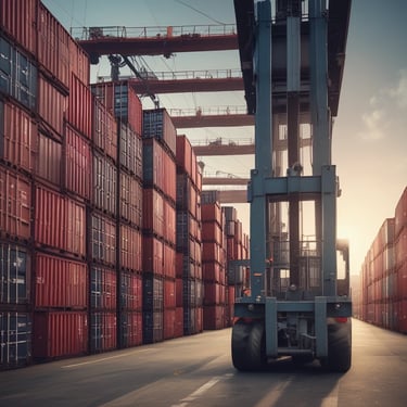 A professional team discussing trade documents in a bright office setting.