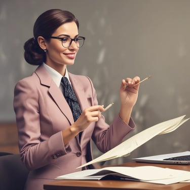 Portrait of a confident woman smiling in a modern office setting.