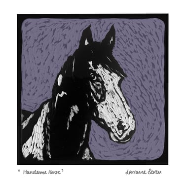 Open edition coloured giclee print of a clay tile featuring a horse