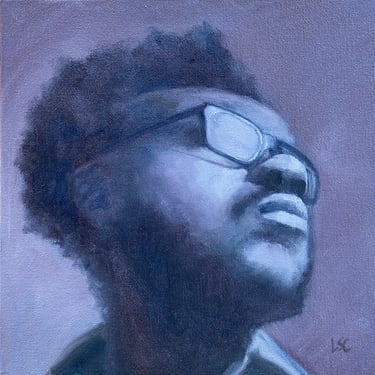 An original oil painting of a black man wearing sunglasses