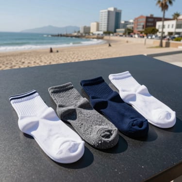 Men's athletic socks, clean flat-lay on dark surface