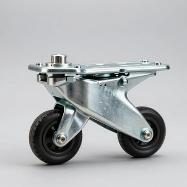Studio shot of an extra heavy-duty twin-wheel polyurethane caster on a clean light-grey background, heavy mounting flange.